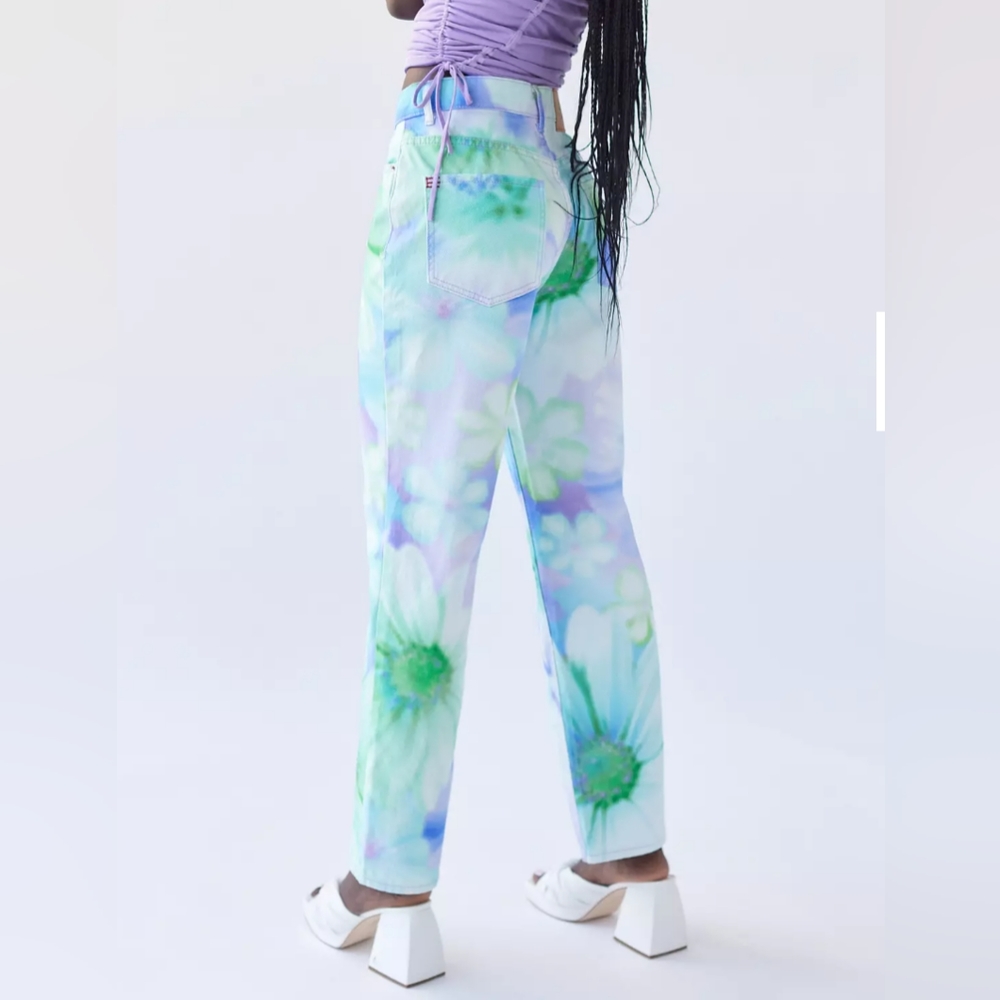 BDG High Waisted Cowboy Jeans - Floral Multi Tie Dye Design - Picture 4 of 8